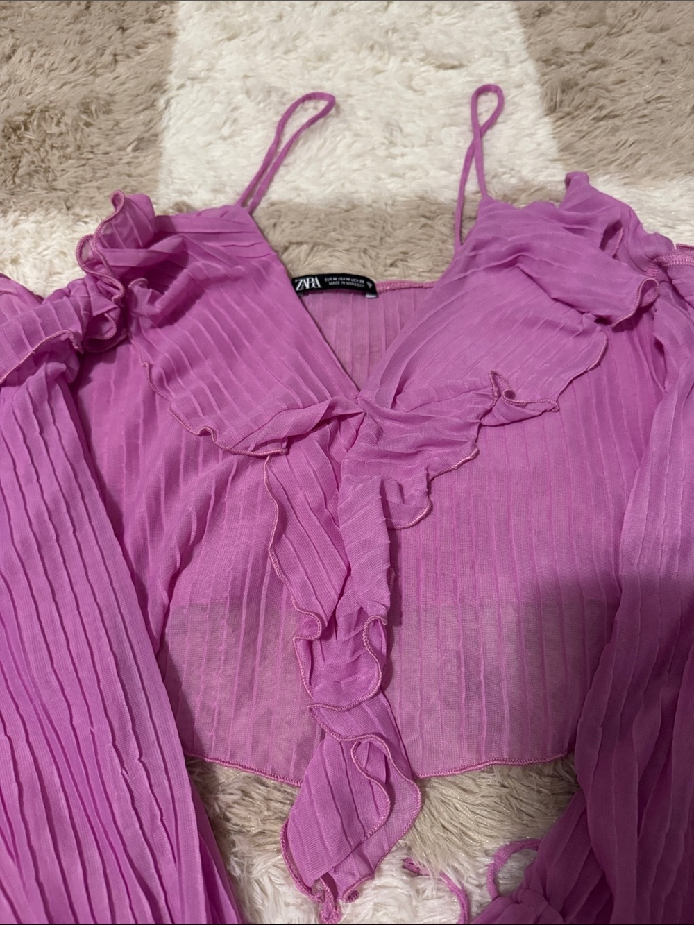 Zara Pink Ruffle Off-Shoulder Crop Top - Picture 4 of 6